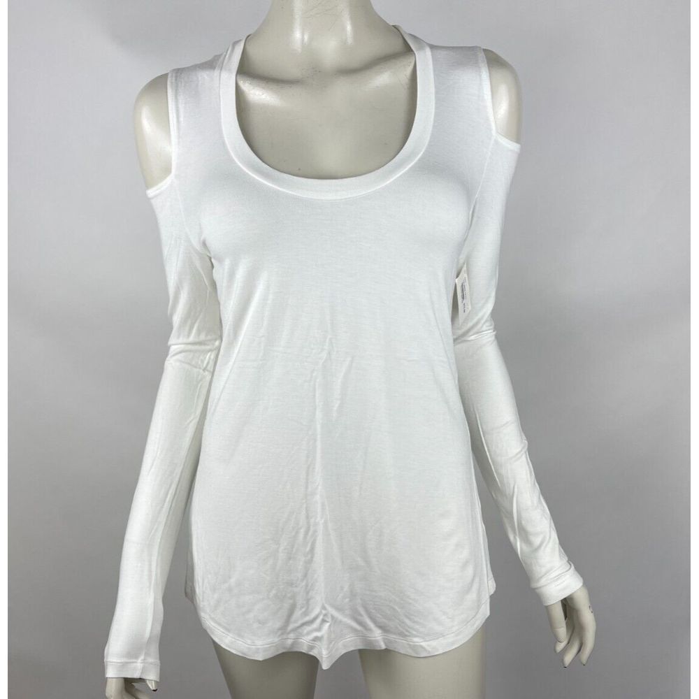 JUDE Open Shoulder Top Women XS NWT $78 Long Sleeve Stretch Round Neck Tee Shirt